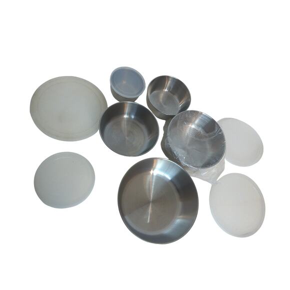 Vintage Stainless Steel Nesting Mixing Bowls With Plastic Lids Set of 5 New READ - Picture 7 of 7